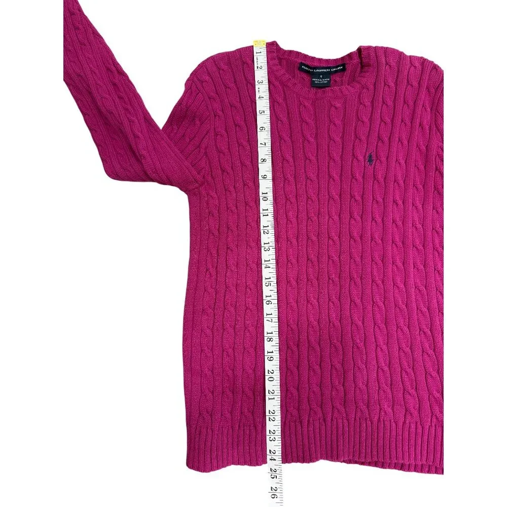 Ralph Lauren Sport Cable Knit Sweater Magenta Pink Pullover Cotton Womens Size M - Picture 7 of 8